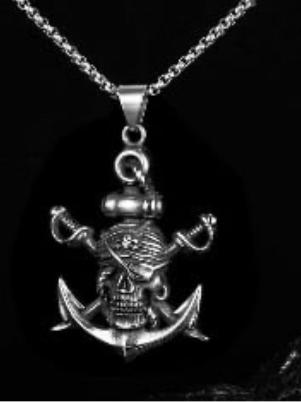 Silver Pirate Skull Anchor Pendant men Necklace